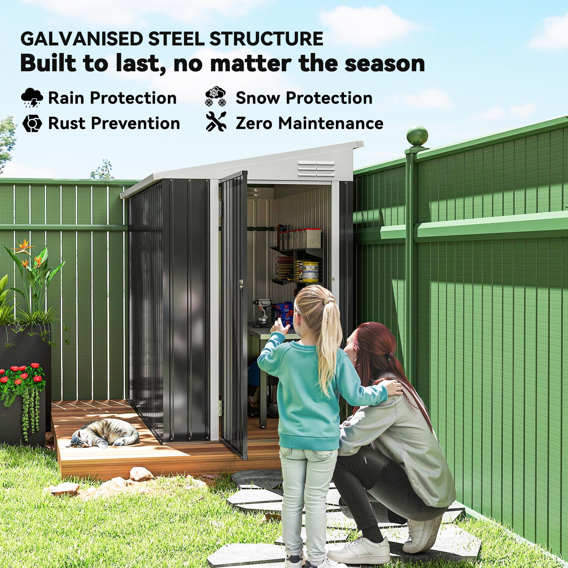 4' x 8' Metal Outdoor Lean-to Storage Shed - Dark Grey-Patio & Garden > Lawn & Garden > Sheds-DECOROLALA