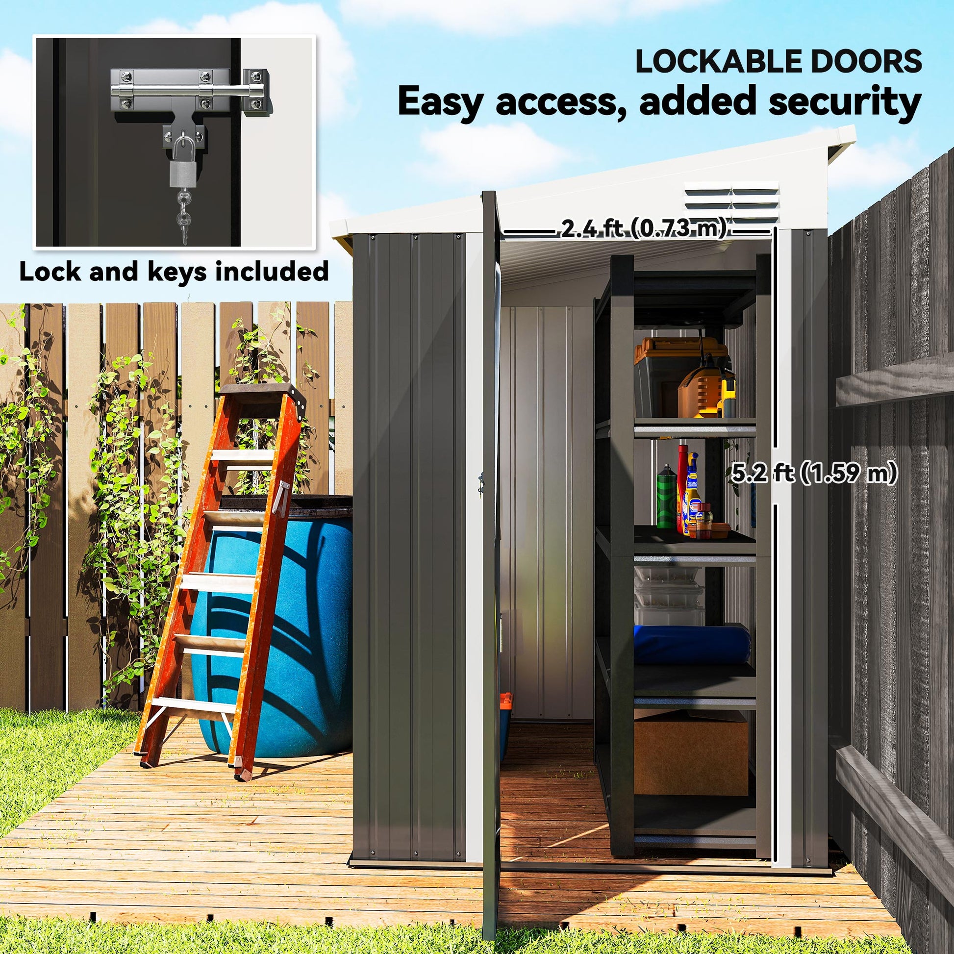 4' x 8' Metal Outdoor Lean-to Storage Shed - Dark Grey-Patio & Garden > Lawn & Garden > Sheds-DECOROLALA