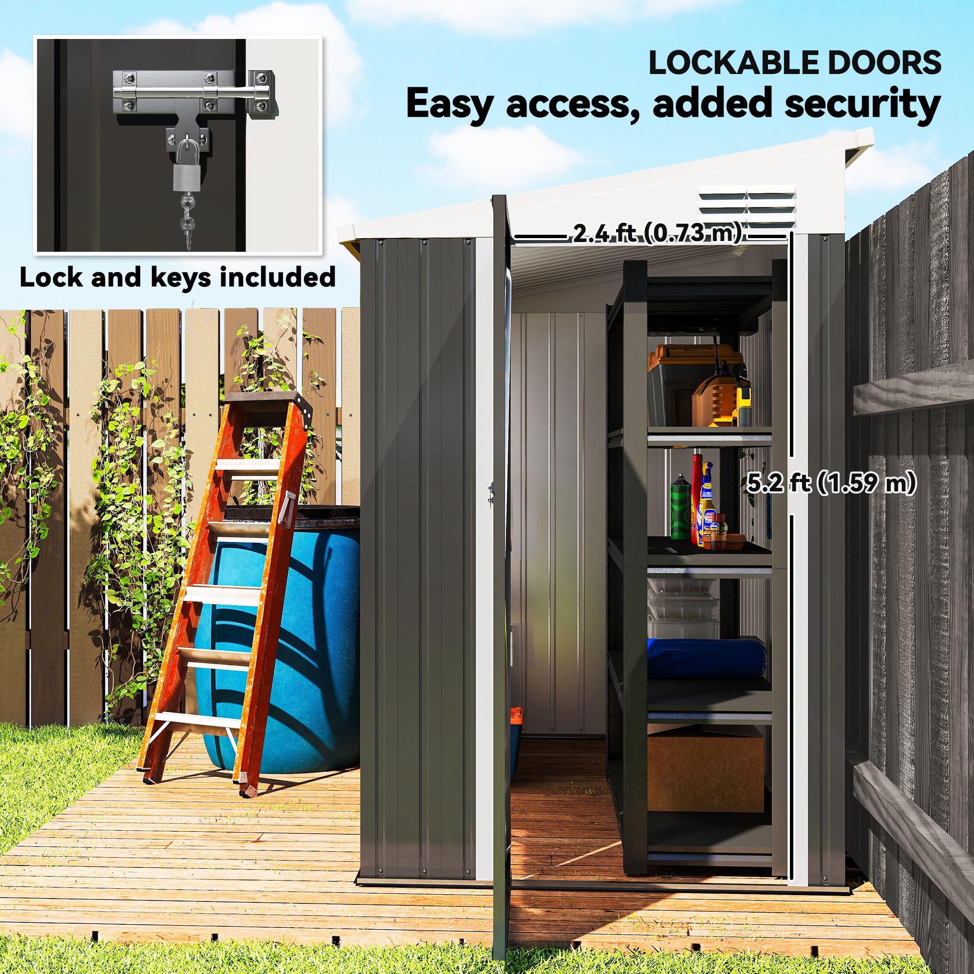 4' x 8' Metal Outdoor Lean-to Storage Shed - Dark Grey-Patio & Garden > Lawn & Garden > Sheds-DECOROLALA