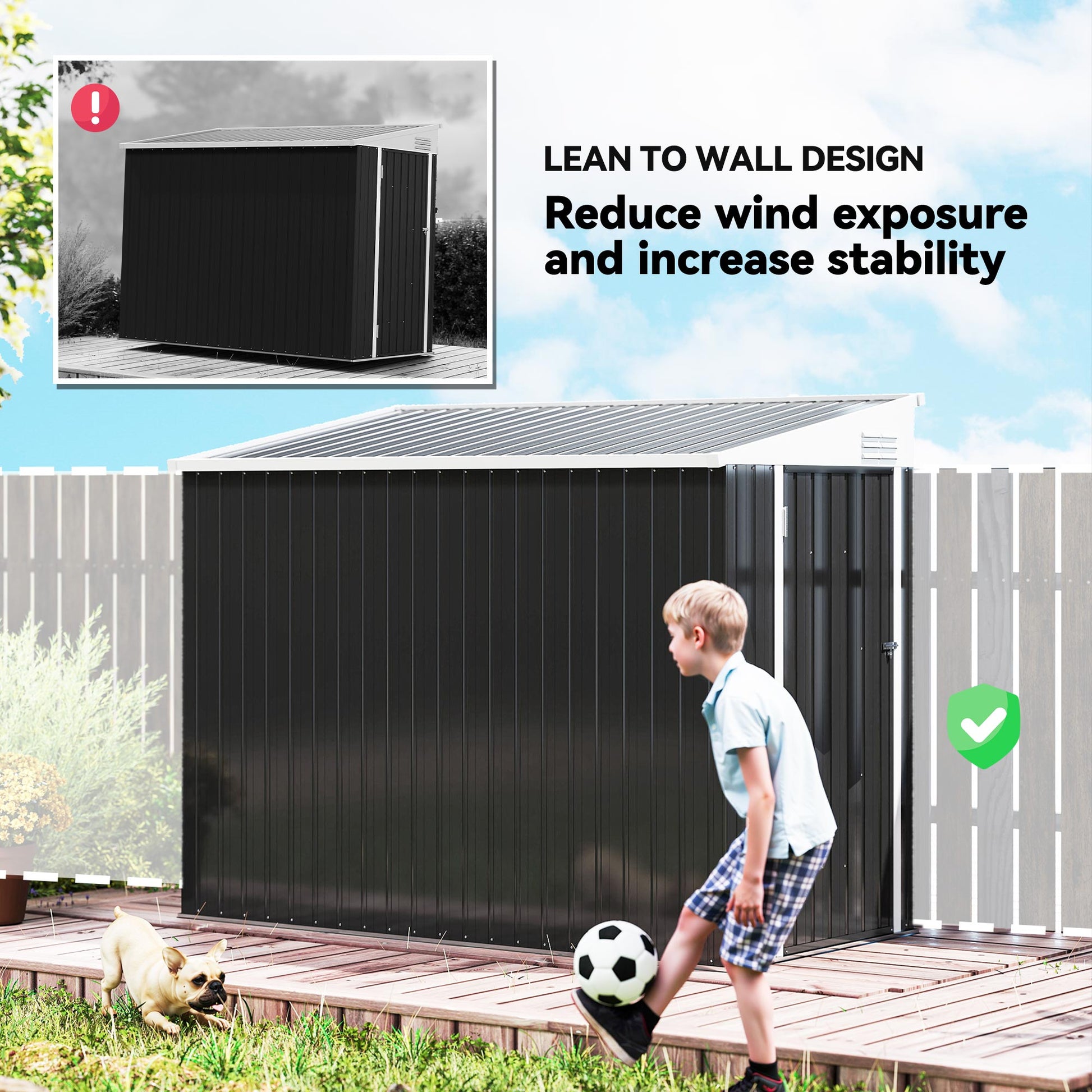 4' x 8' Metal Outdoor Lean-to Storage Shed - Dark Grey-Patio & Garden > Lawn & Garden > Sheds-DECOROLALA