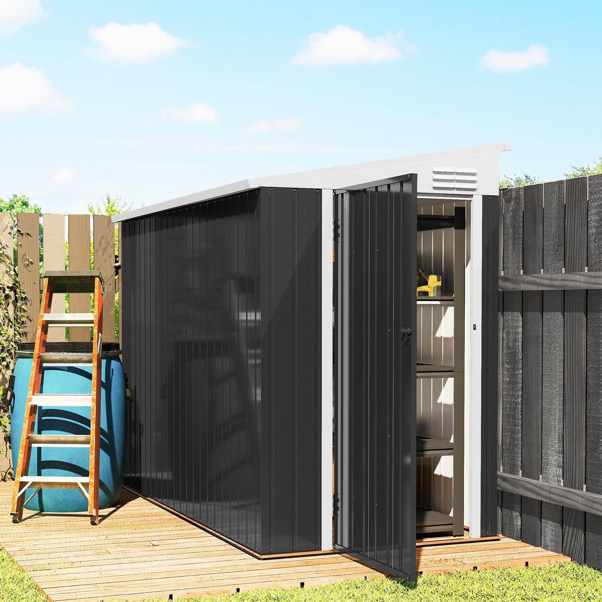4' x 8' Metal Outdoor Lean-to Storage Shed - Dark Grey-Patio & Garden > Lawn & Garden > Sheds-DECOROLALA