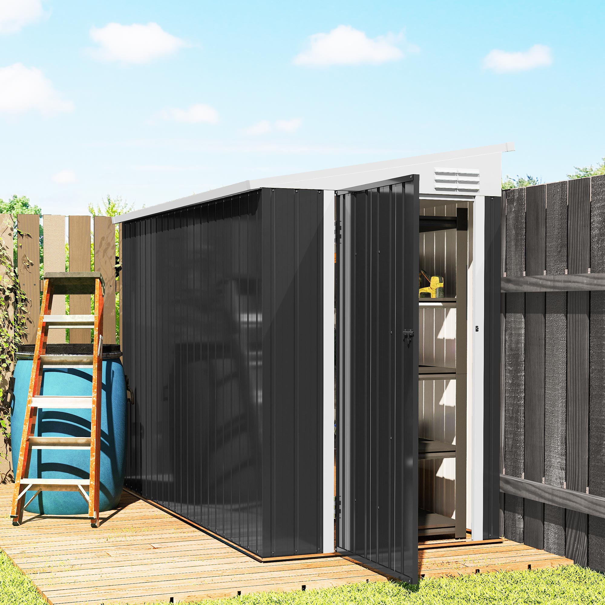 4' x 8' Metal Outdoor Lean-to Storage Shed - Dark Grey-Patio & Garden > Lawn & Garden > Sheds-DECOROLALA