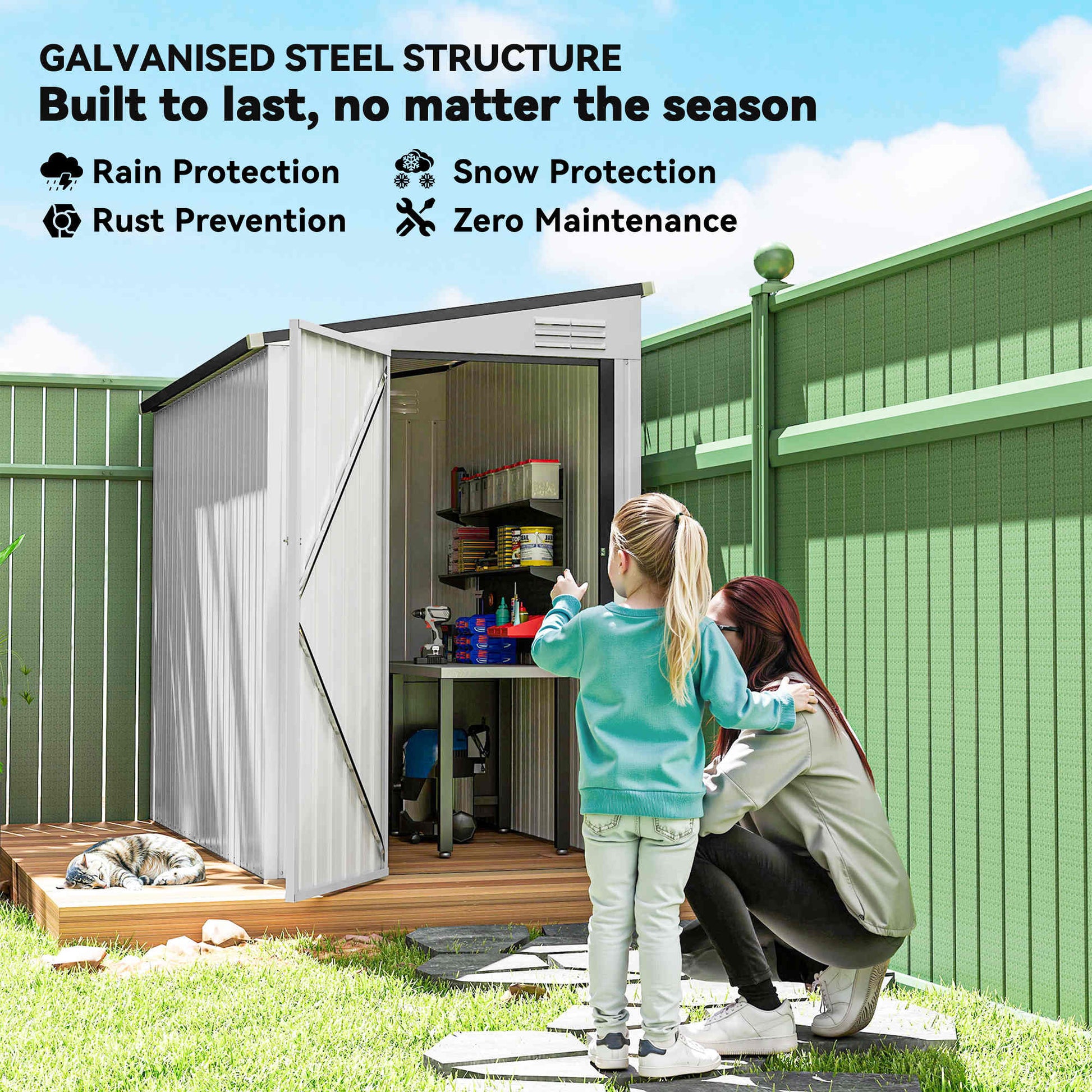 4' x 8' Outdoor Metal Lean-to Storage Shed - White-Patio & Garden > Lawn & Garden > Sheds-DECOROLALA