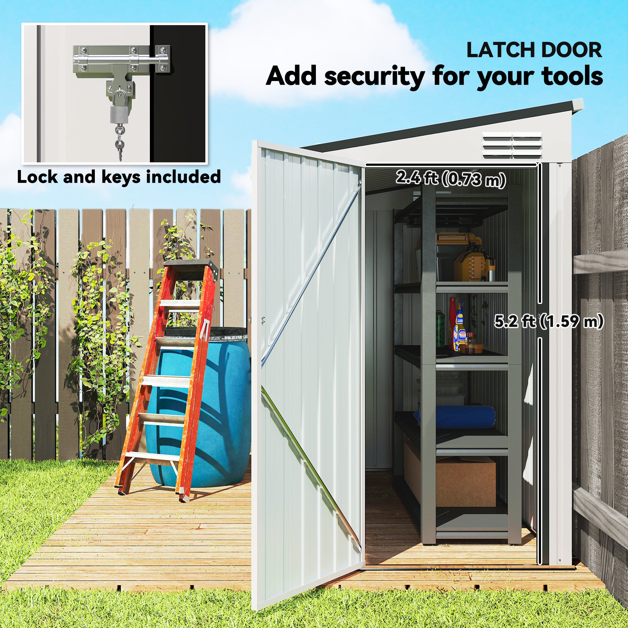 4' x 8' Outdoor Metal Lean-to Storage Shed - White-Patio & Garden > Lawn & Garden > Sheds-DECOROLALA