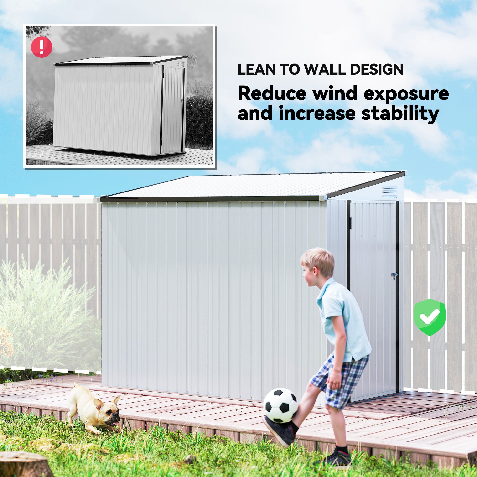 4' x 8' Outdoor Metal Lean-to Storage Shed - White-Patio & Garden > Lawn & Garden > Sheds-DECOROLALA