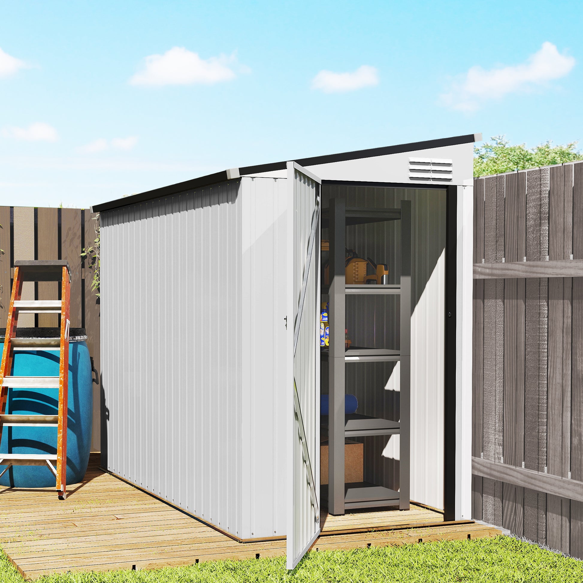 4' x 8' Outdoor Metal Lean-to Storage Shed - White-Patio & Garden > Lawn & Garden > Sheds-DECOROLALA