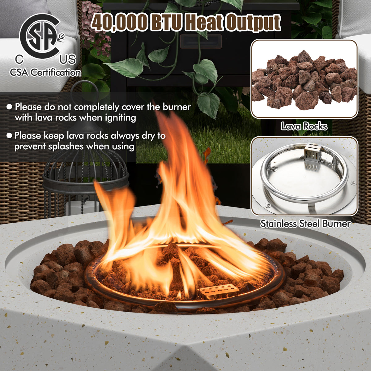 40 000 BTU Fire Pit Table Set with Stainless Steel Burner-Fire Pit Tables-DECOROLALA
