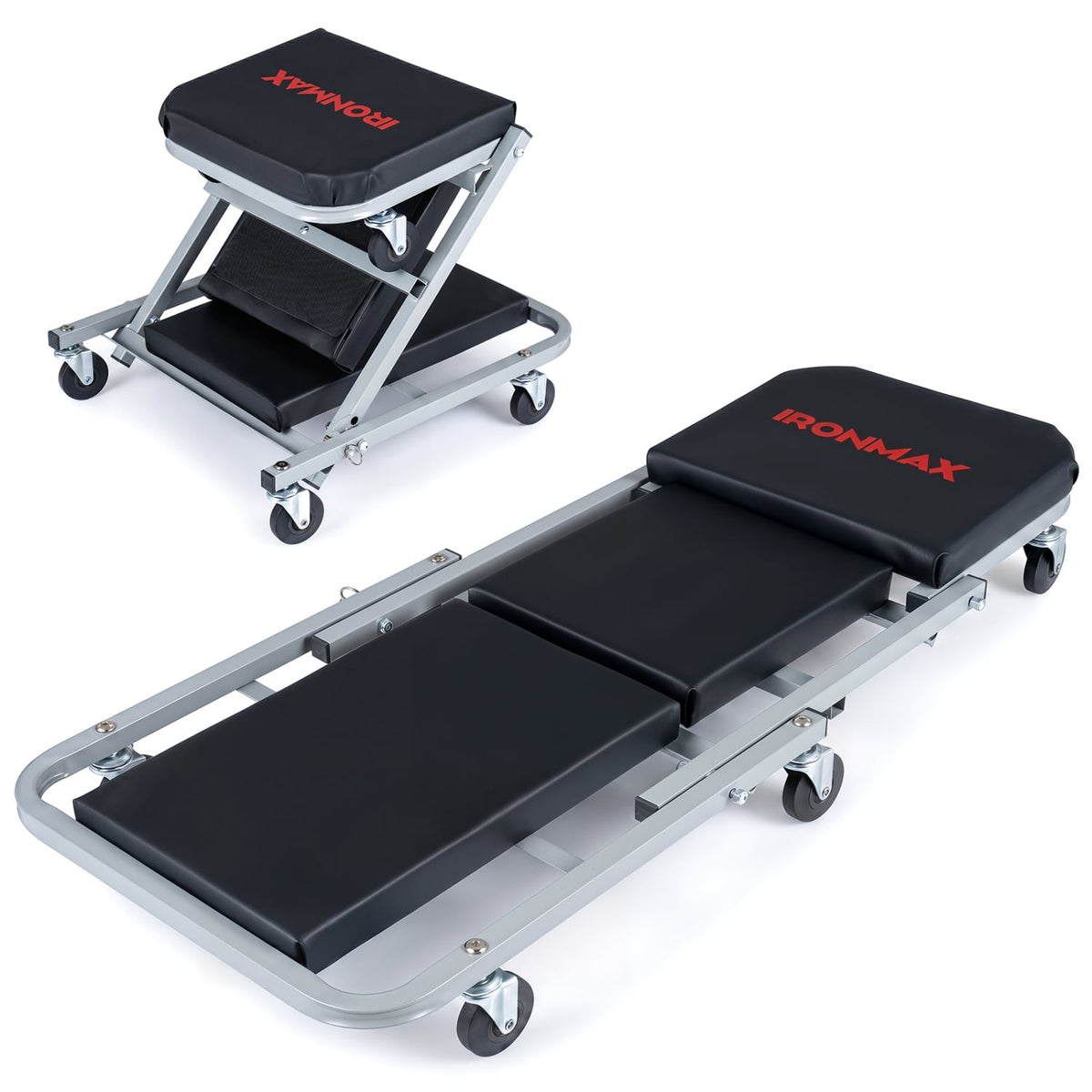 40" 2-in-1 Mechanic Creeper & Z-Seat with 6 Swivel CastersBlack-Garages-DECOROLALA