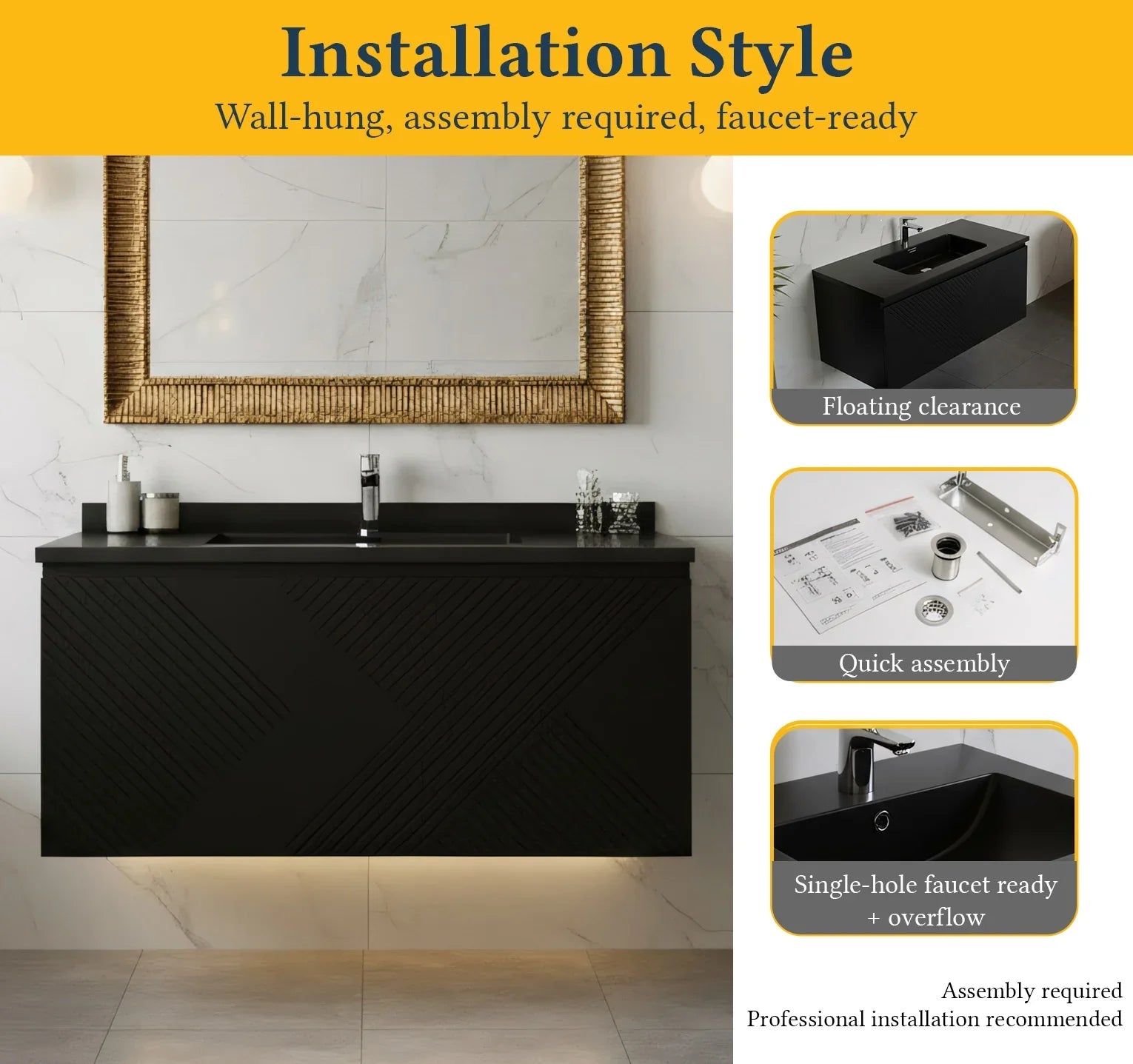 40" Black Wall Mount Bathroom Vanity with Black Engineered Quartz Countertop Roxboro-Migration_Bathroom Vanities-DECOROLALA