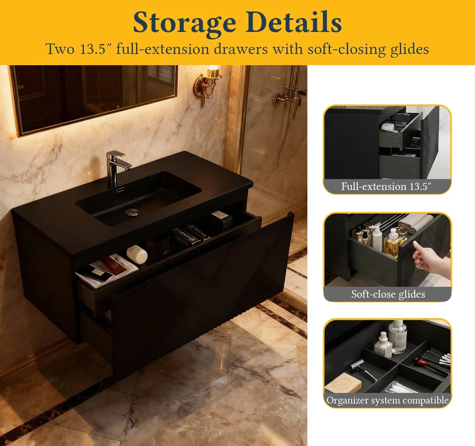 40" Black Wall Mount Bathroom Vanity with Black Engineered Quartz Countertop Roxboro-Migration_Bathroom Vanities-DECOROLALA