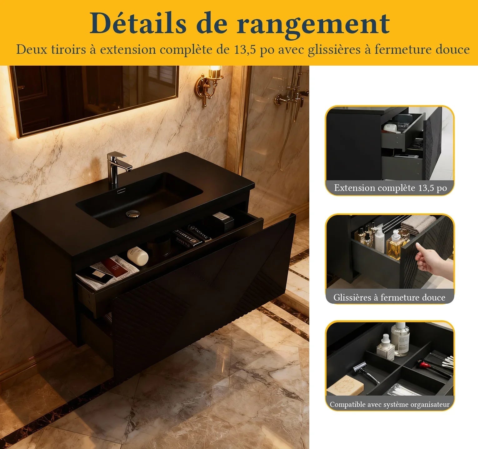 40" Black Wall Mount Bathroom Vanity with Black Engineered Quartz Countertop Roxboro-Migration_Bathroom Vanities-DECOROLALA