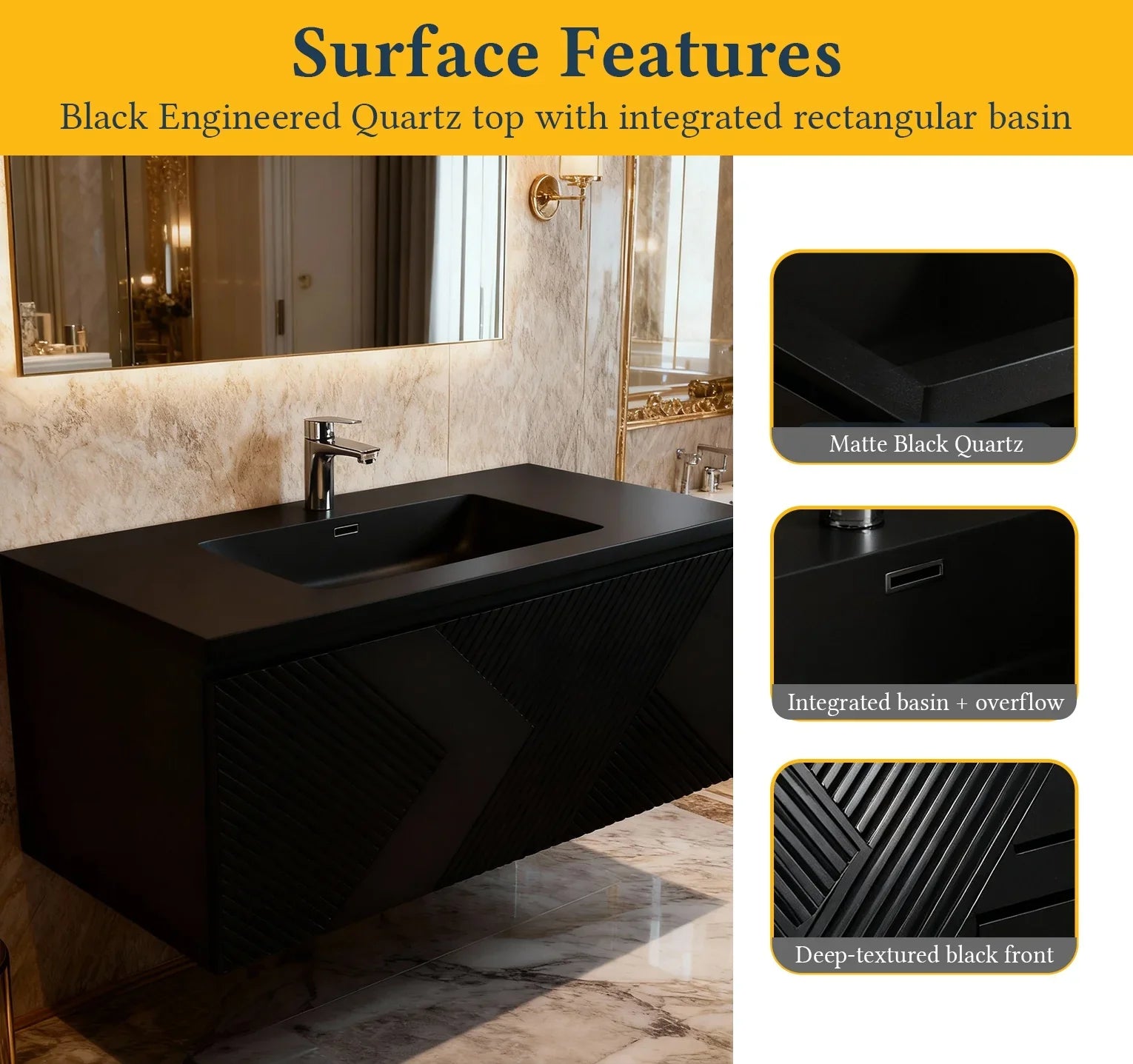 40" Black Wall Mount Bathroom Vanity with Black Engineered Quartz Countertop Roxboro-Migration_Bathroom Vanities-DECOROLALA