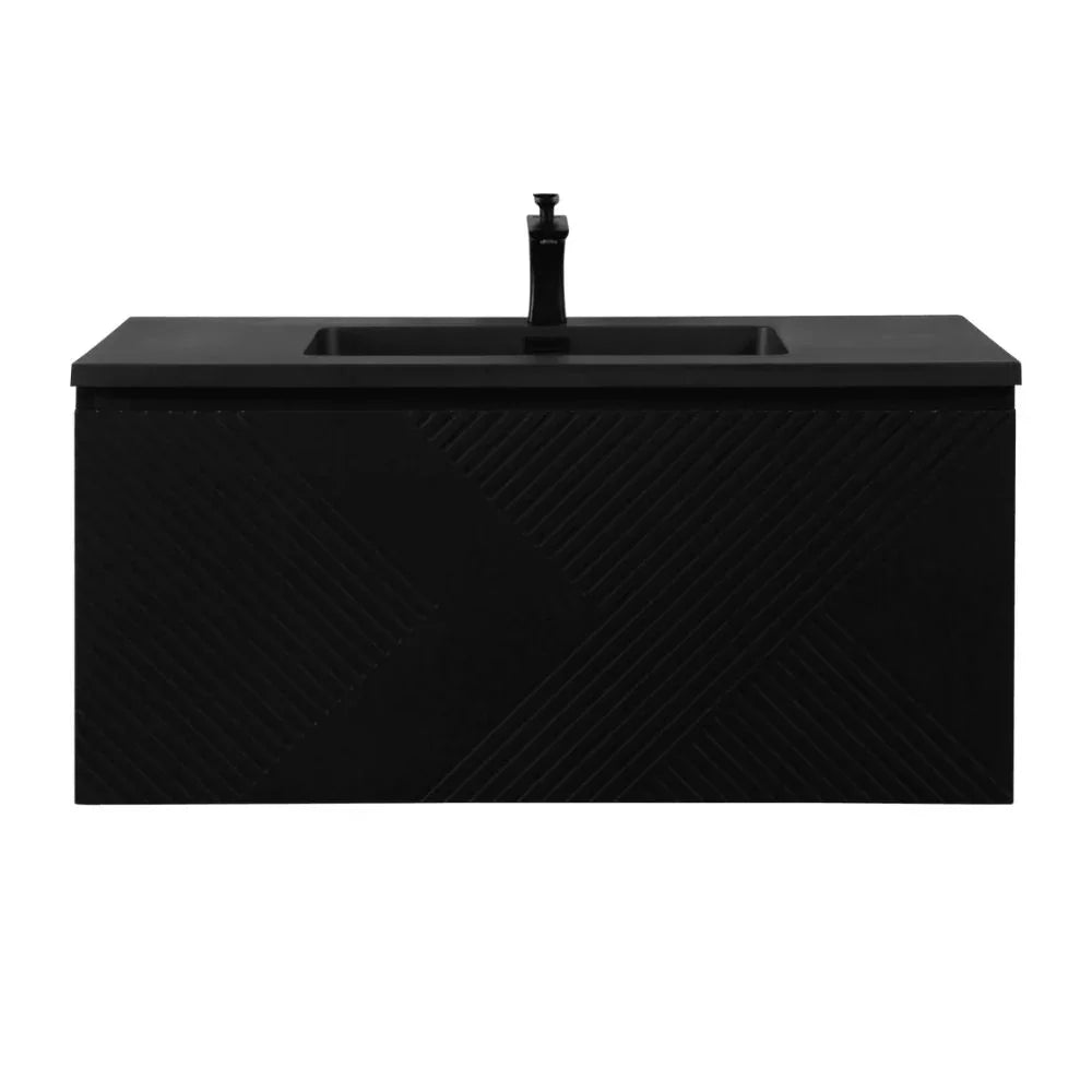40" Black Wall Mount Bathroom Vanity with Black Engineered Quartz Countertop Roxboro-Migration_Bathroom Vanities-DECOROLALA