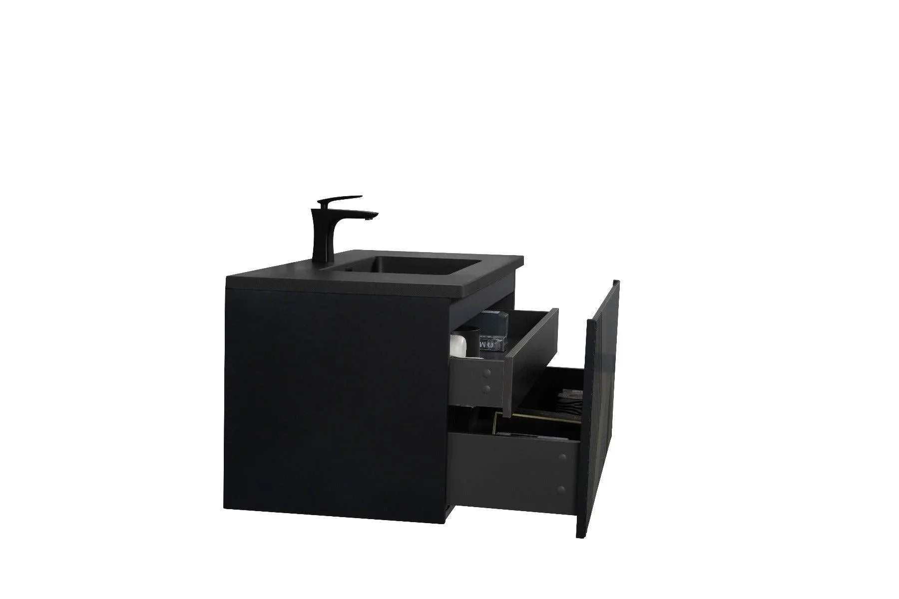 40" Black Wall Mount Bathroom Vanity with Black Engineered Quartz Countertop Roxboro-Migration_Bathroom Vanities-DECOROLALA