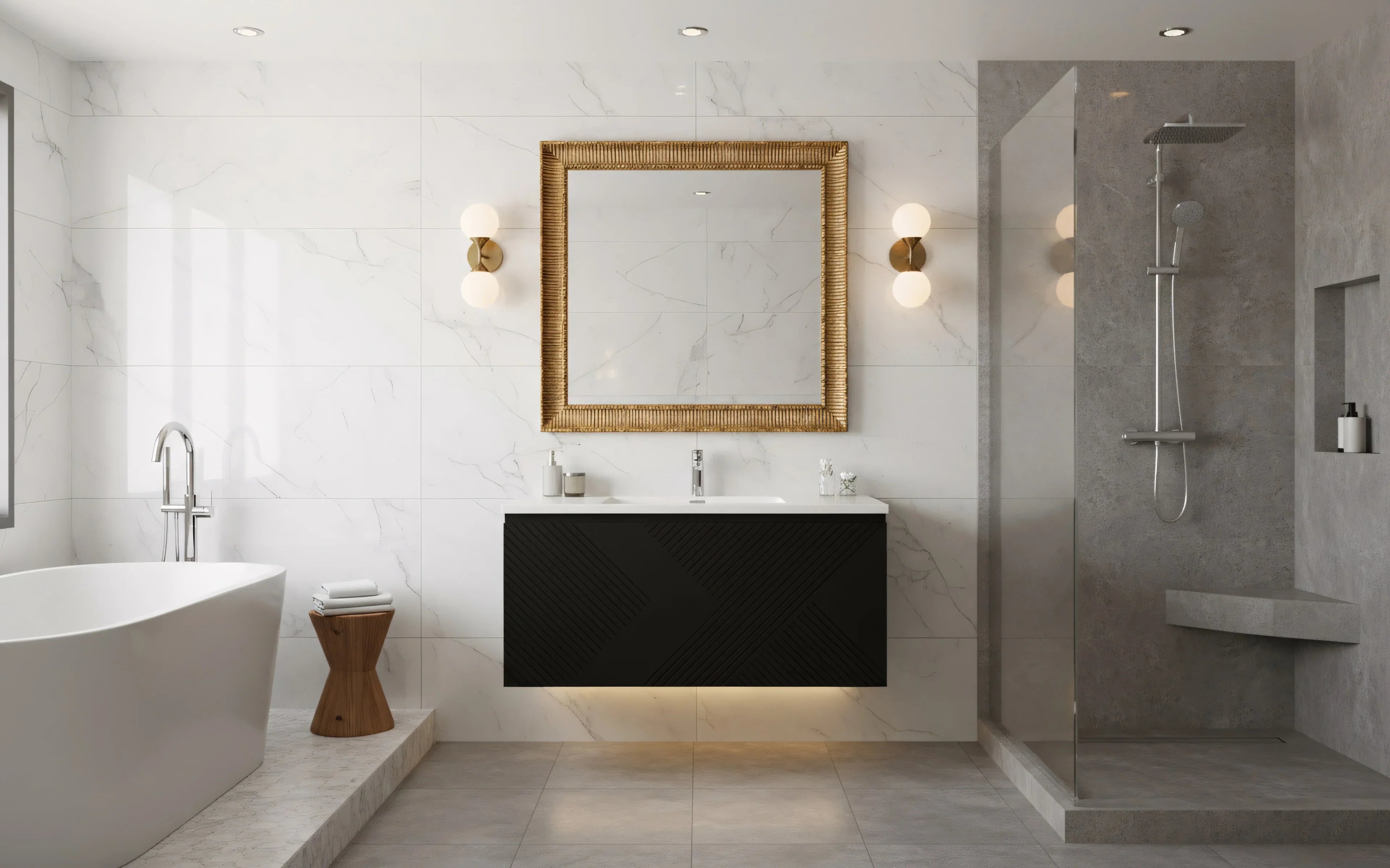 40" Black Wall Mount Bathroom Vanity with White Polymarble Countertop Roxboro-Migration_Bathroom Vanities-DECOROLALA