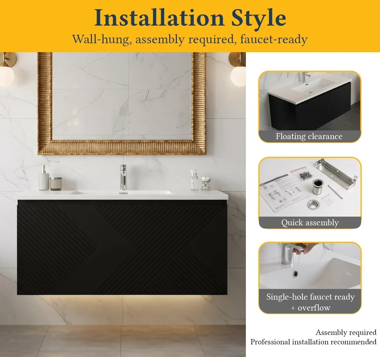 40" Black Wall Mount Bathroom Vanity with White Polymarble Countertop Roxboro-Migration_Bathroom Vanities-DECOROLALA