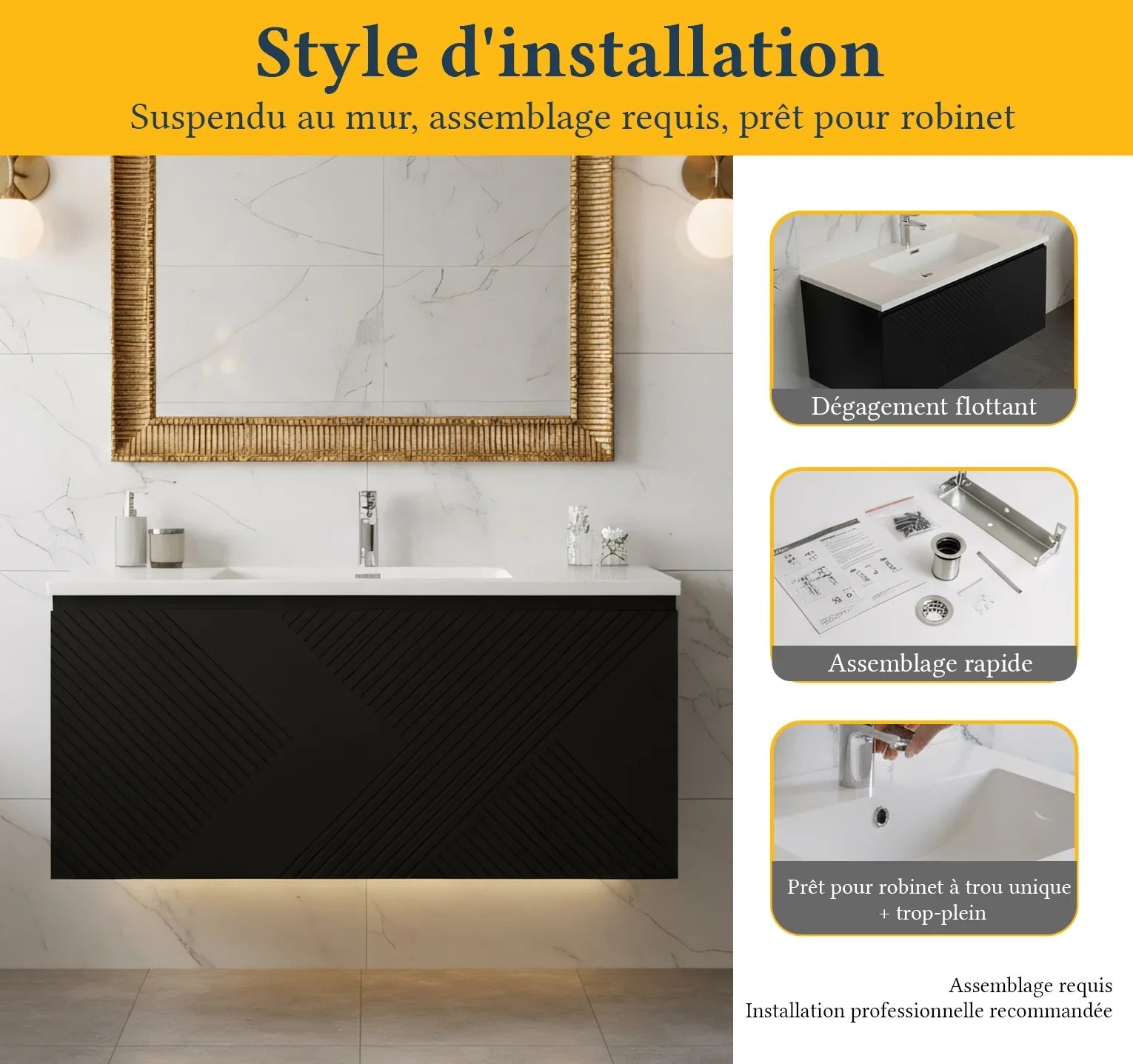 40" Black Wall Mount Bathroom Vanity with White Polymarble Countertop Roxboro-Migration_Bathroom Vanities-DECOROLALA