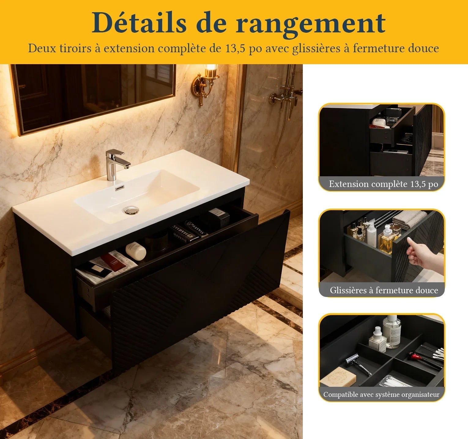 40" Black Wall Mount Bathroom Vanity with White Polymarble Countertop Roxboro-Migration_Bathroom Vanities-DECOROLALA