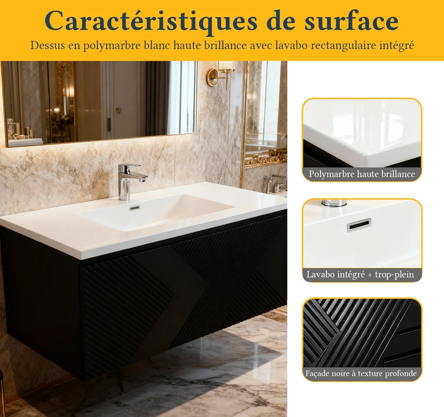 40" Black Wall Mount Bathroom Vanity with White Polymarble Countertop Roxboro-Migration_Bathroom Vanities-DECOROLALA