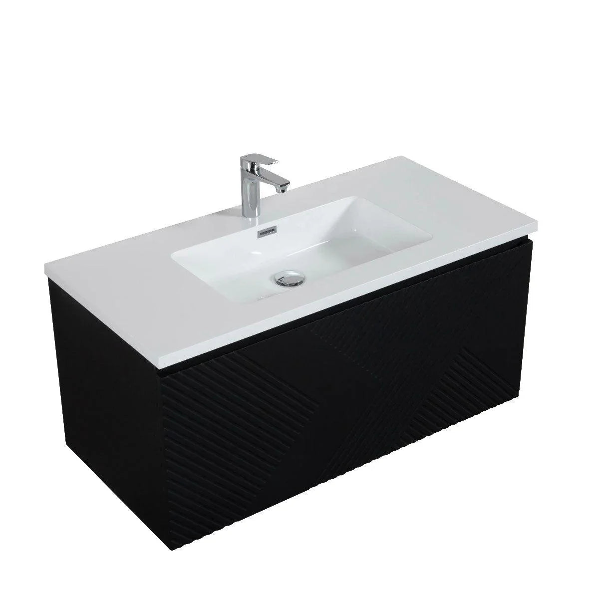 40" Black Wall Mount Bathroom Vanity with White Polymarble Countertop Roxboro-Migration_Bathroom Vanities-DECOROLALA