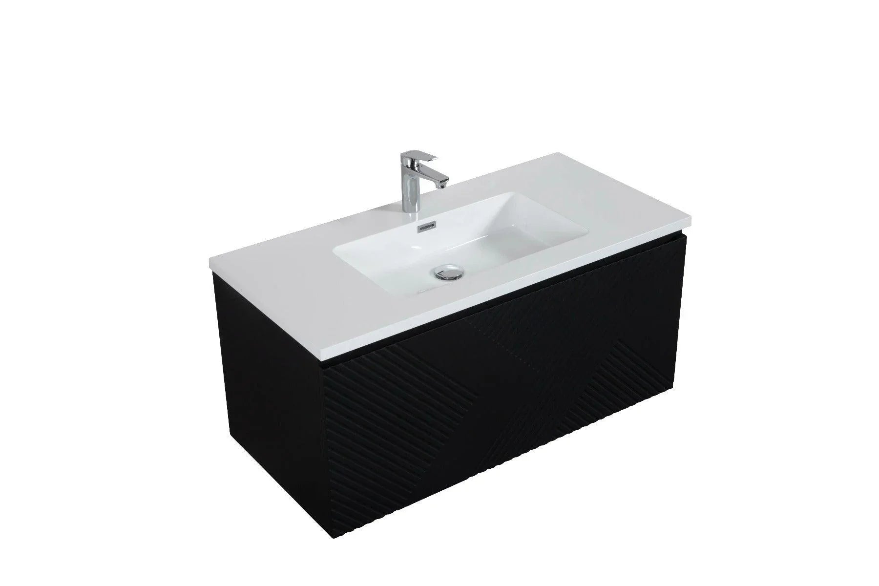 40" Black Wall Mount Bathroom Vanity with White Polymarble Countertop Roxboro-Migration_Bathroom Vanities-DECOROLALA