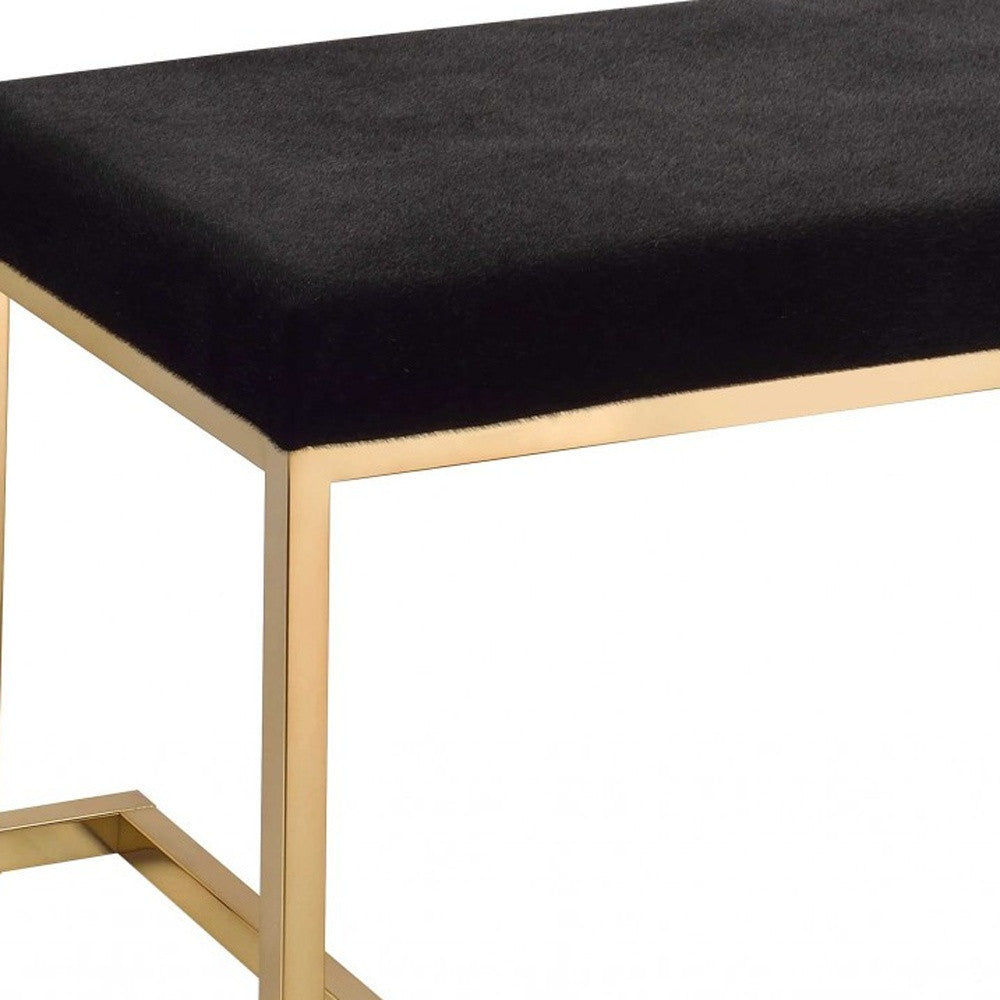 40" Black and Champagne Upholstered Faux Fur Bench-Benches-DECOROLALA