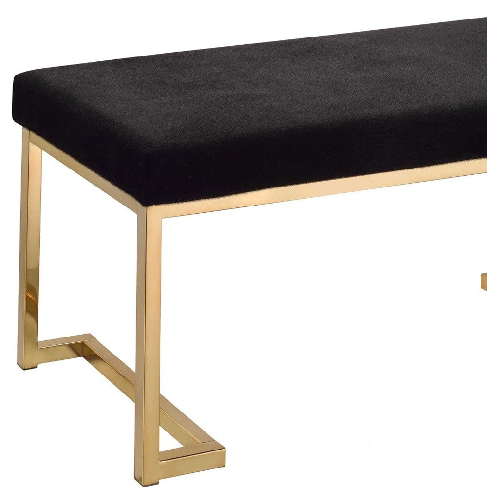 40" Black and Champagne Upholstered Faux Fur Bench-Benches-DECOROLALA