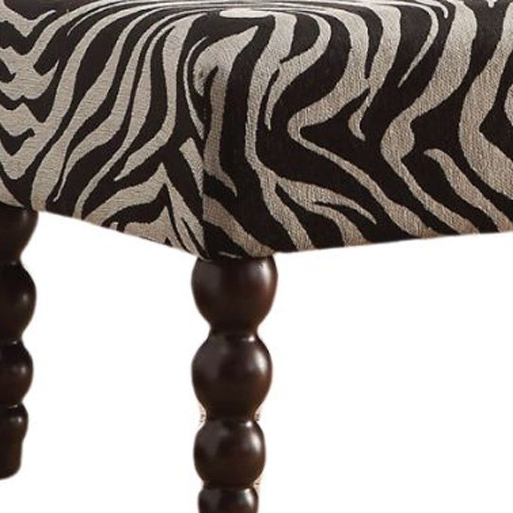 40" Black and White and Brown Upholstered Linen Animal Print Bench-Benches-DECOROLALA
