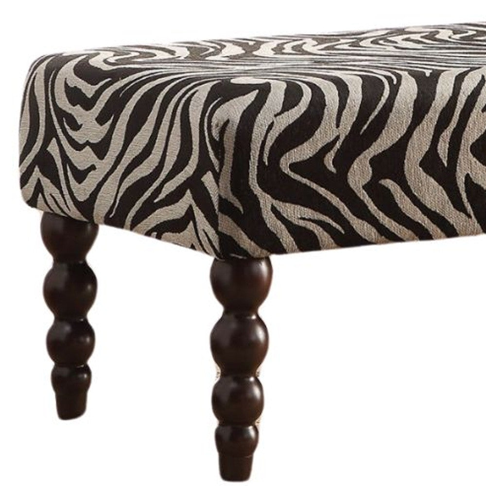 40" Black and White and Brown Upholstered Linen Animal Print Bench-Benches-DECOROLALA