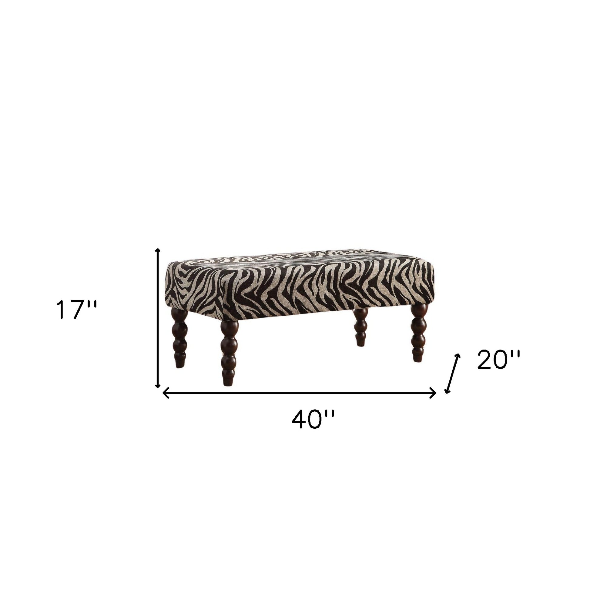 40" Black and White and Brown Upholstered Linen Animal Print Bench-Benches-DECOROLALA