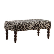 40" Black and White and Brown Upholstered Linen Animal Print Bench-Benches-DECOROLALA