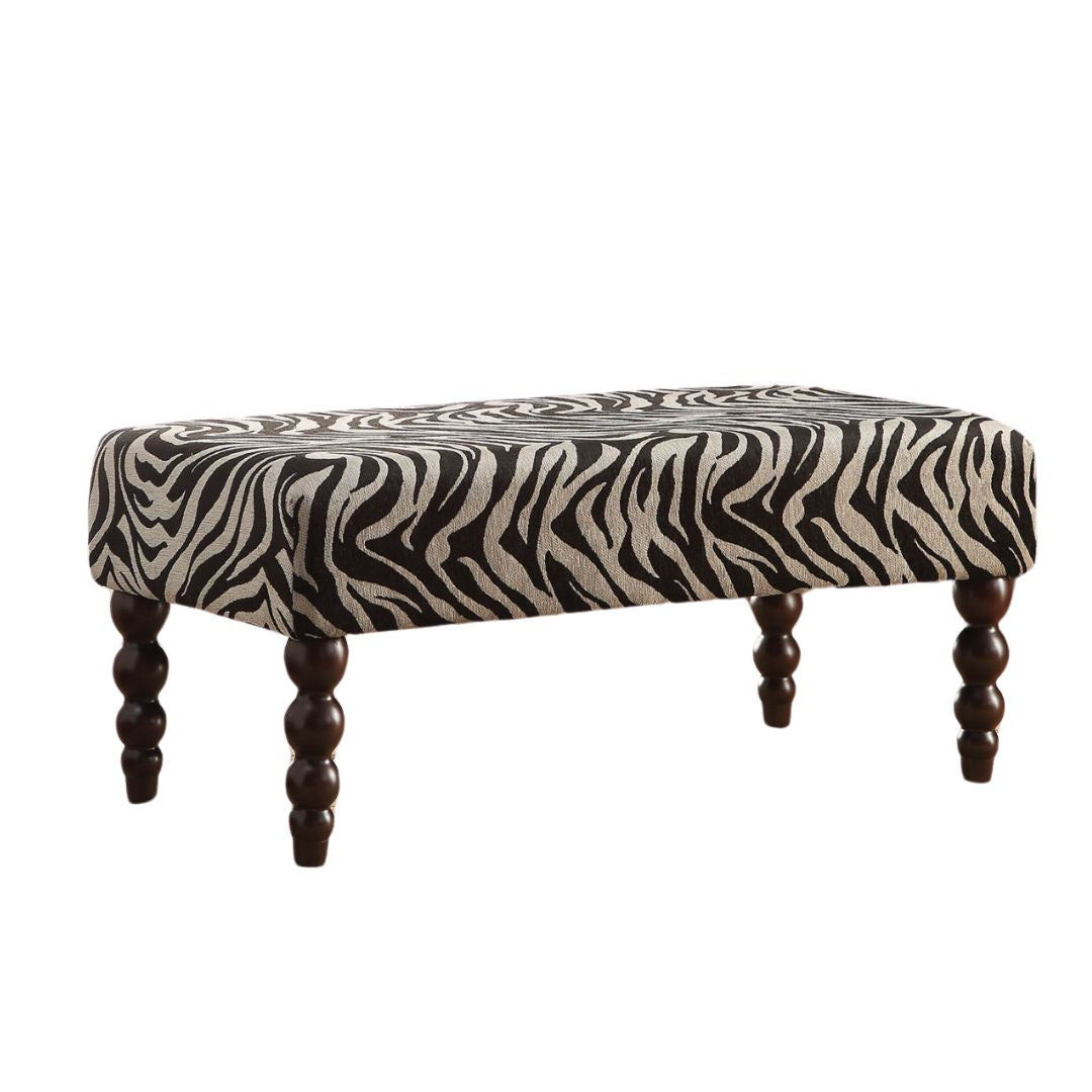 40" Black and White and Brown Upholstered Linen Animal Print Bench-Benches-DECOROLALA
