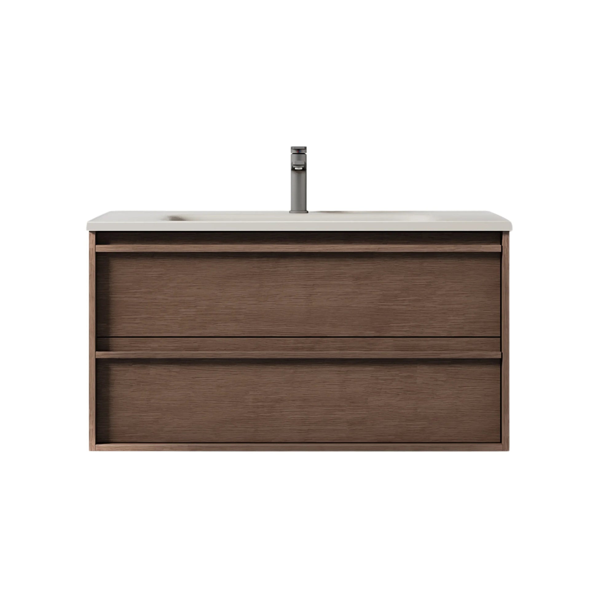 40" Brown Oak Floating Vanity with Sea Salt Grey Nano Solid Surface Integrated Countertop-Migration_Bathroom Vanities-DECOROLALA