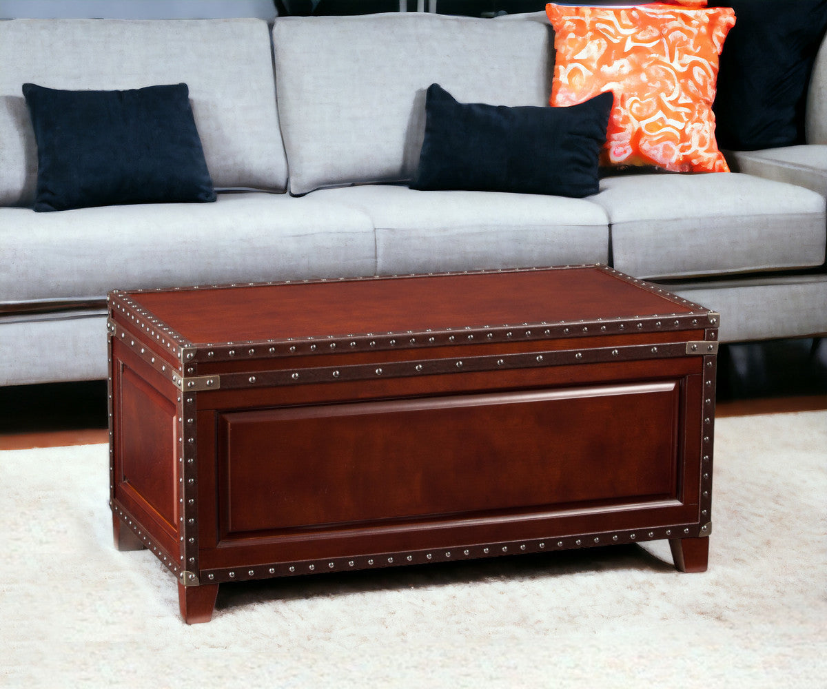 40" Brown Solid Wood And Metal Rectangular Coffee Table-Coffee Tables-DECOROLALA