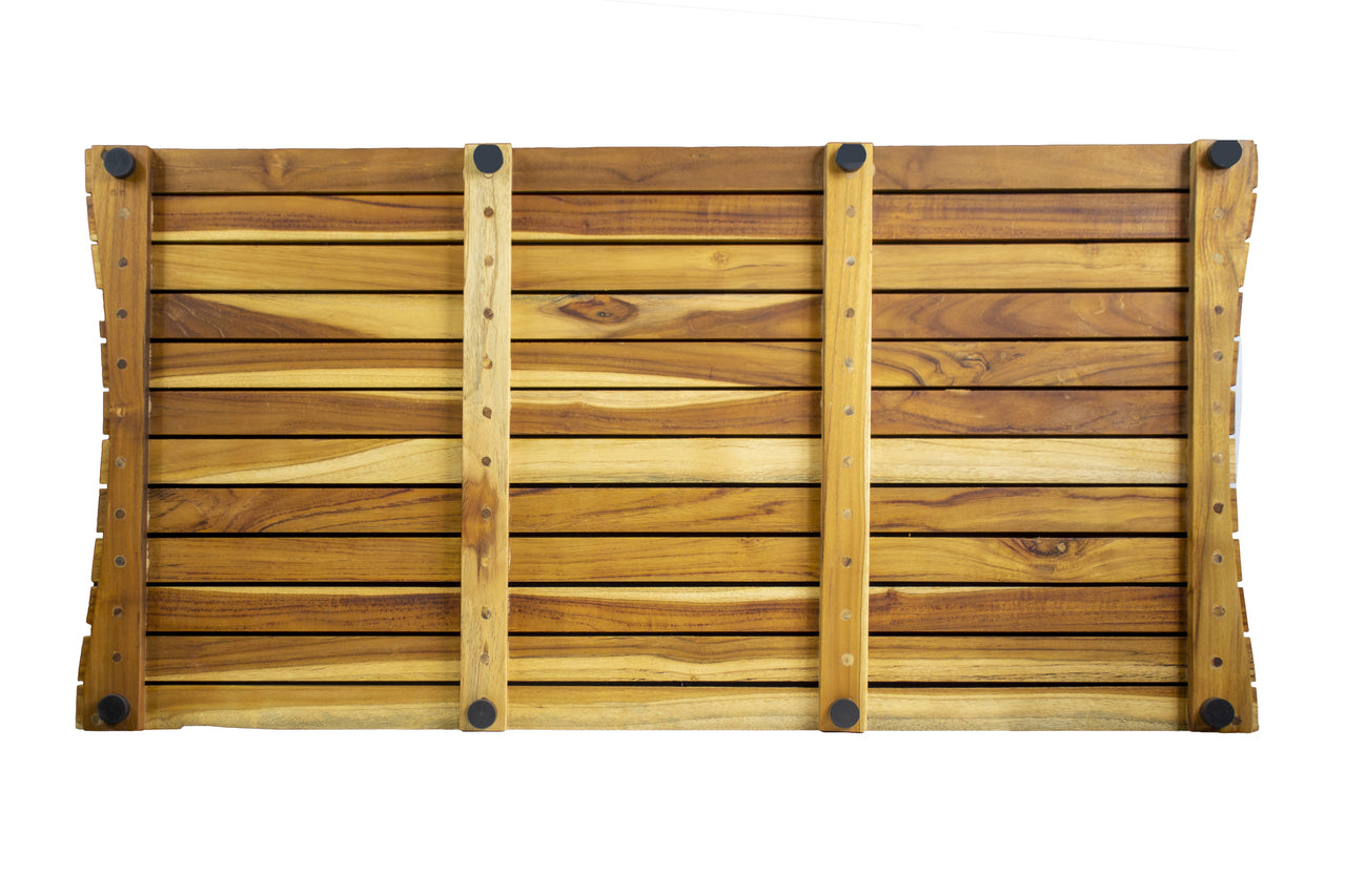 40" Brown Teak Slat Non Slip Bath Mat-Bath Rugs-DECOROLALA