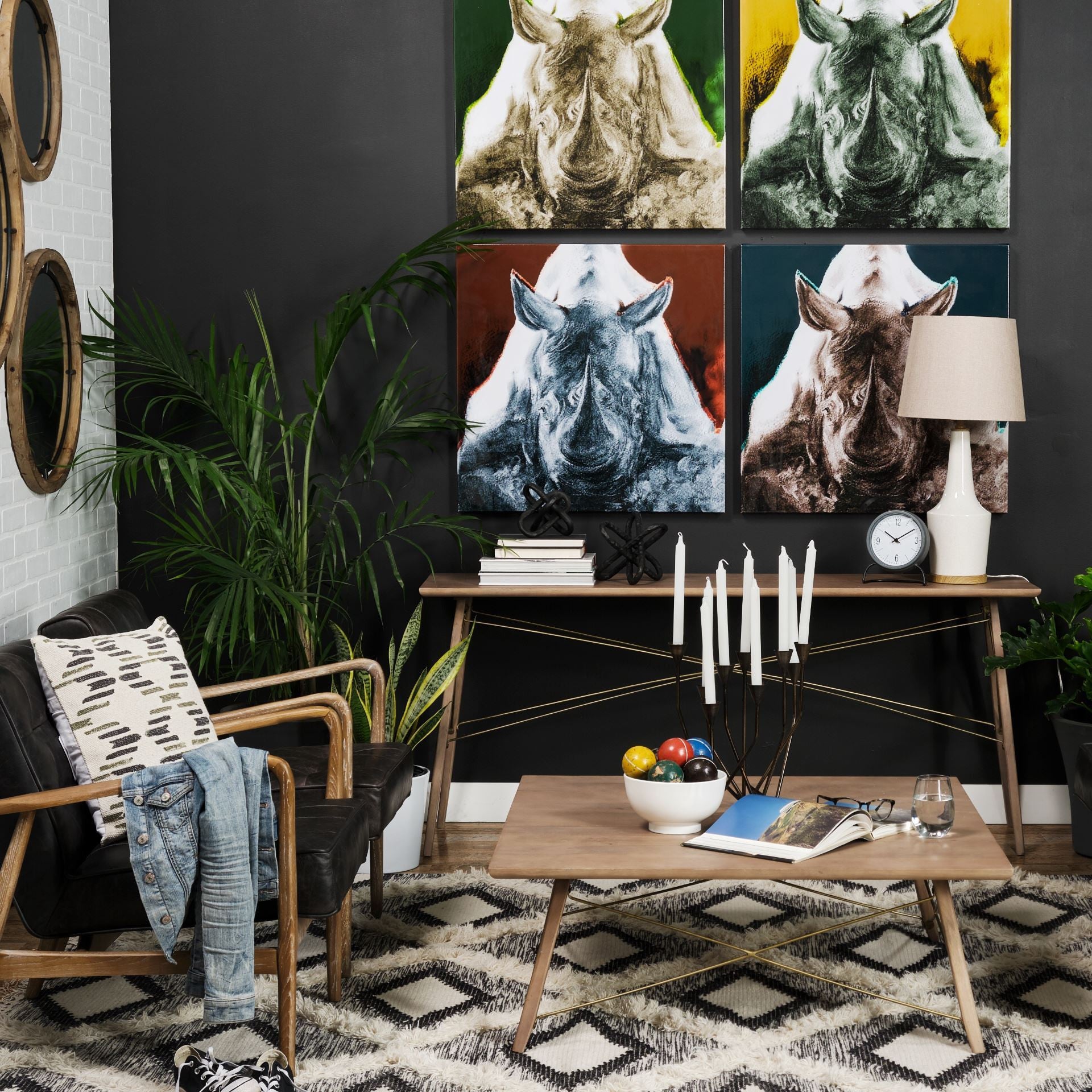 40" Brown and Black Solid Wood and Metal Square Coffee Table-Coffee Tables-DECOROLALA