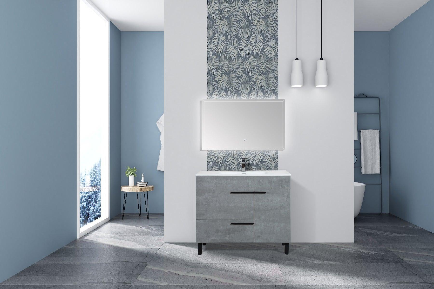 40" Cement Freestanding Single Sink Bathroom Vanity with White Ceramic Countertop-Migration_Bathroom Vanities-DECOROLALA