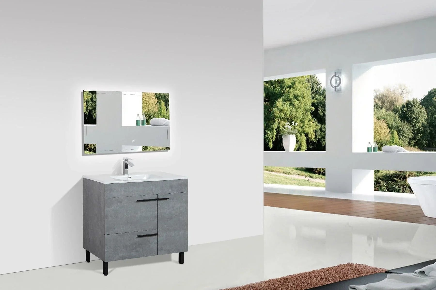 40" Cement Freestanding Single Sink Bathroom Vanity with White Ceramic Countertop-Migration_Bathroom Vanities-DECOROLALA