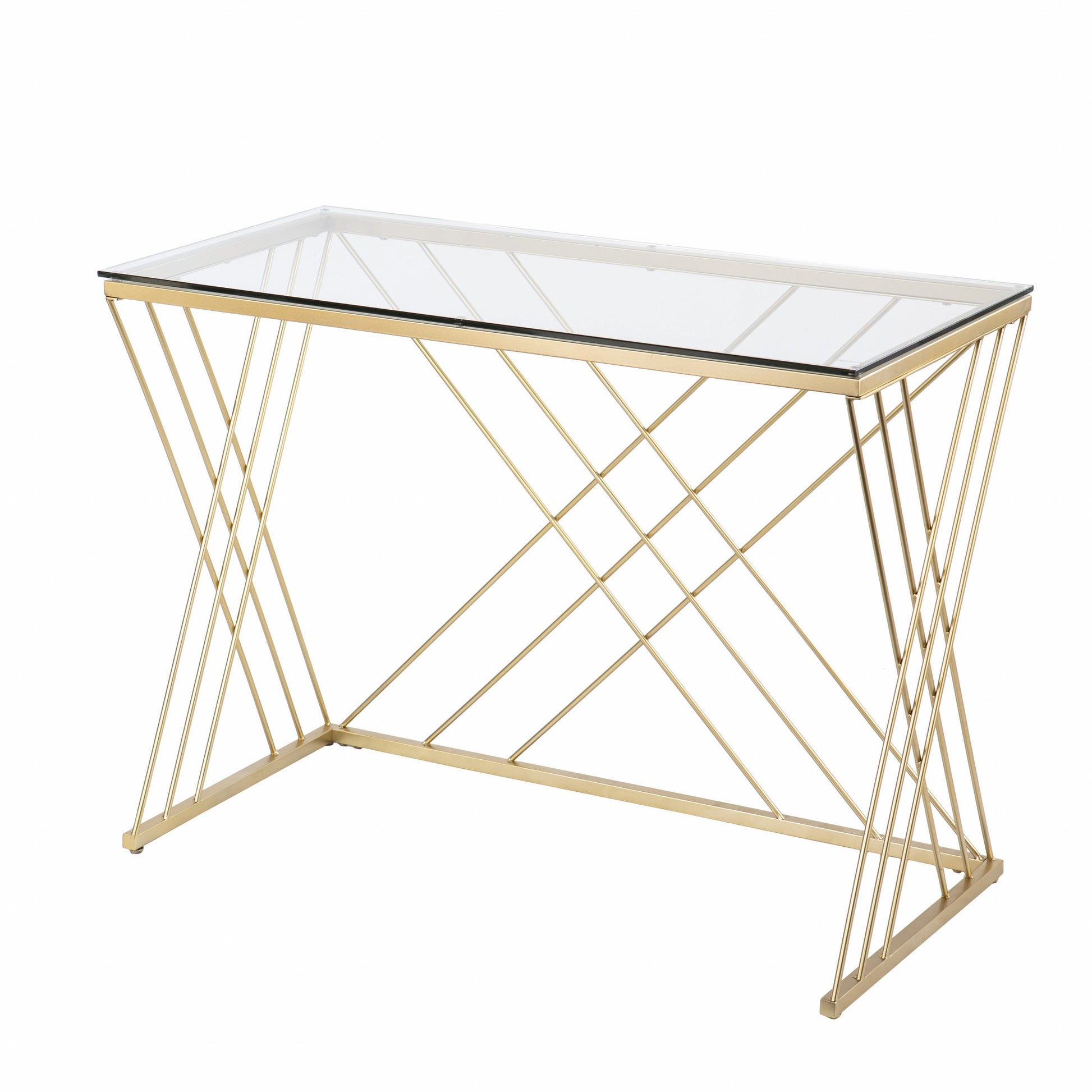 40" Clear and Gold Glass Writing Desk-Desks-DECOROLALA