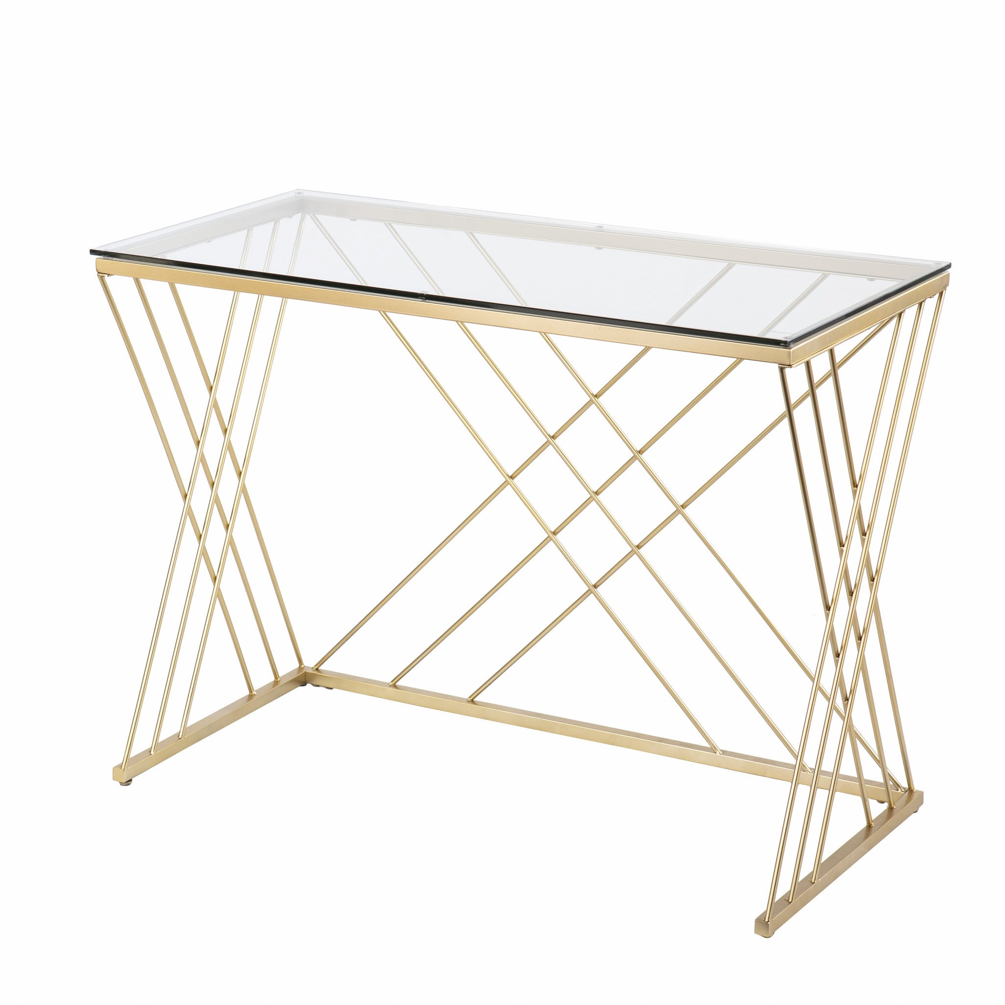 40" Clear and Gold Glass Writing Desk-Desks-DECOROLALA