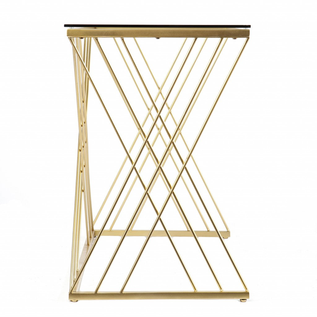 40" Clear and Gold Glass Writing Desk-Desks-DECOROLALA
