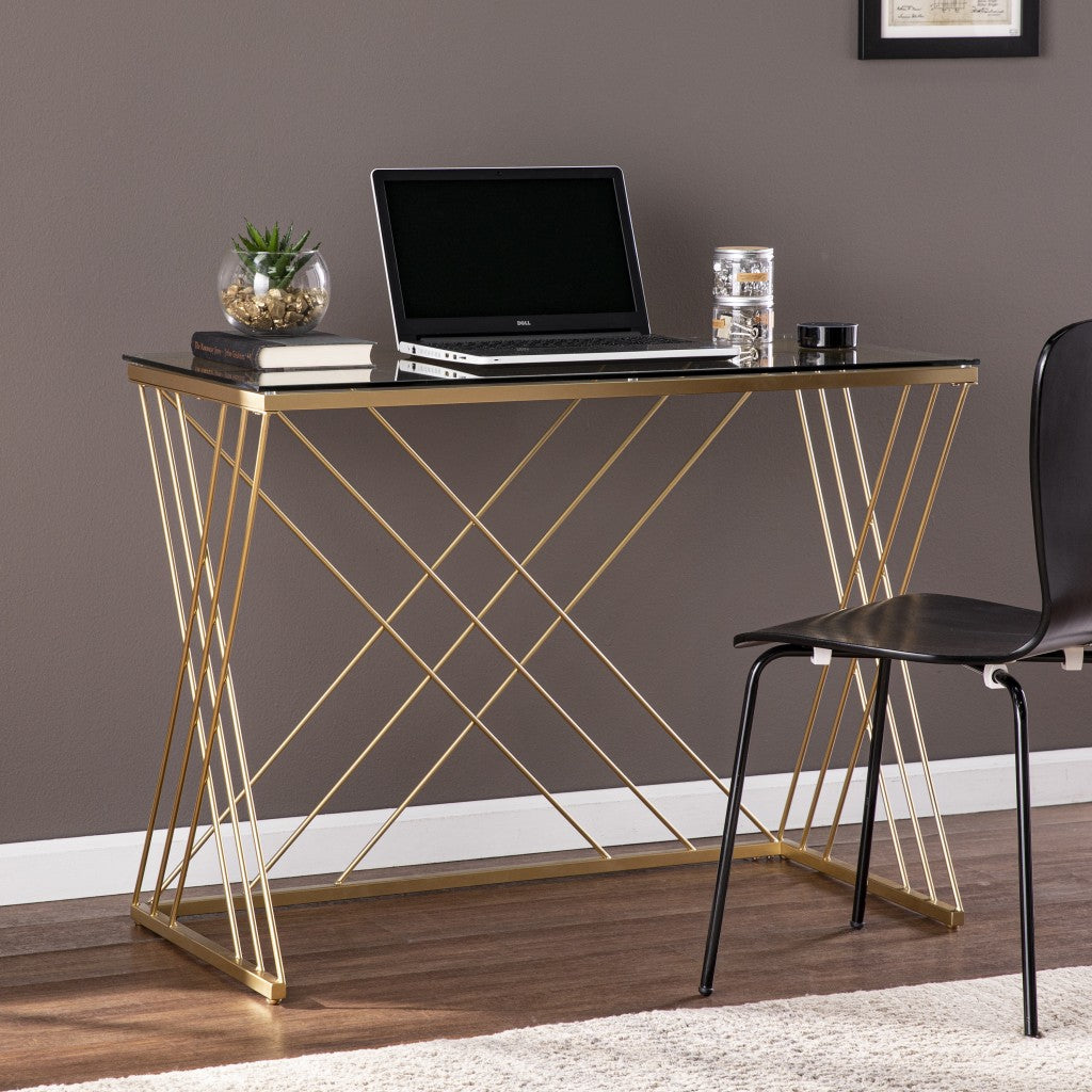 40" Clear and Gold Glass Writing Desk-Desks-DECOROLALA
