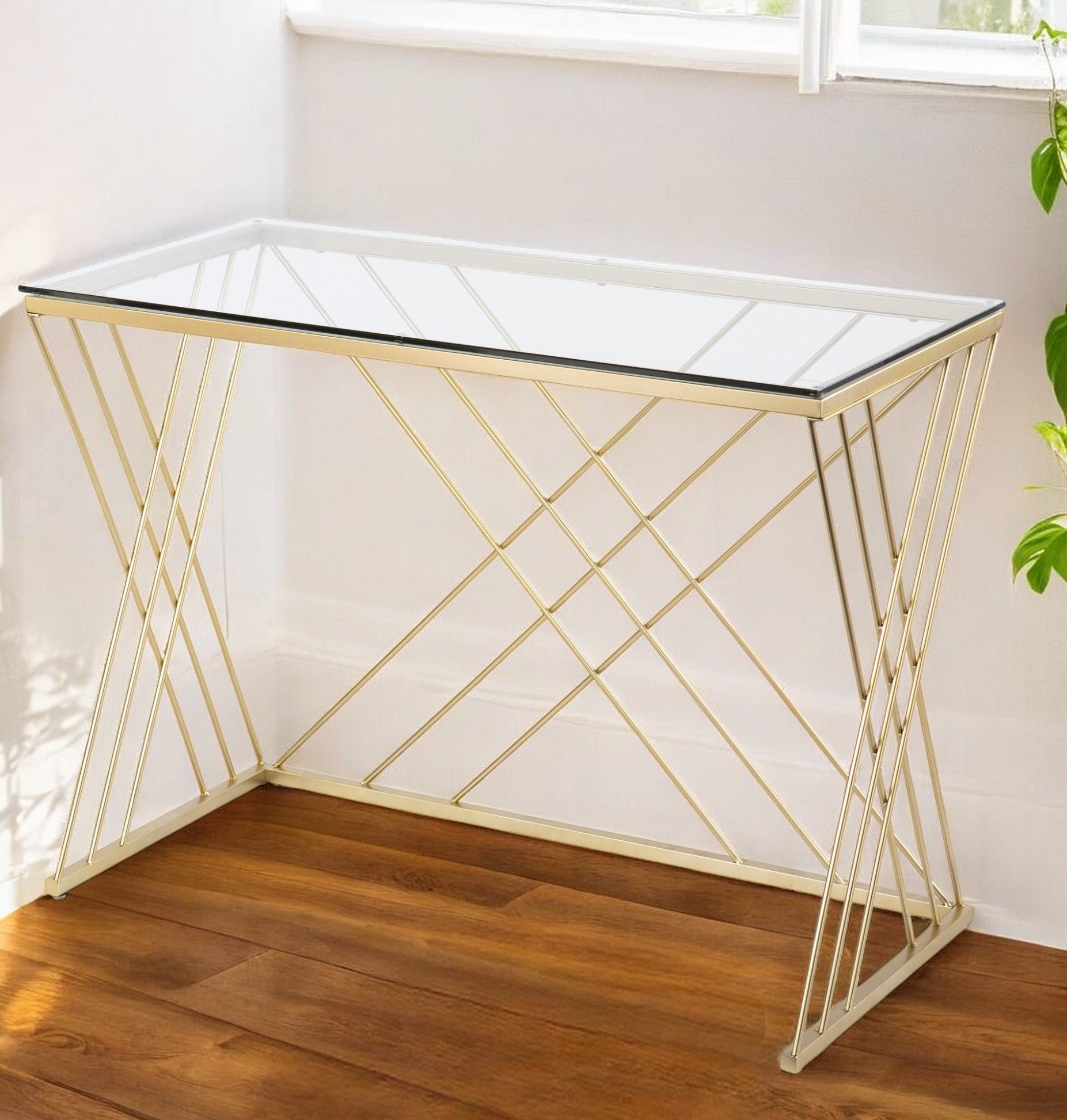 40" Clear and Gold Glass Writing Desk-Desks-DECOROLALA