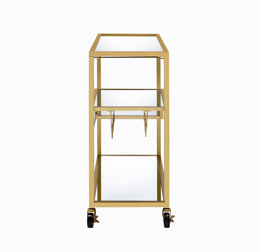 40" Clear and Gold Glass and Iron Rolling Prep Table-Kitchen Carts-Islands-DECOROLALA