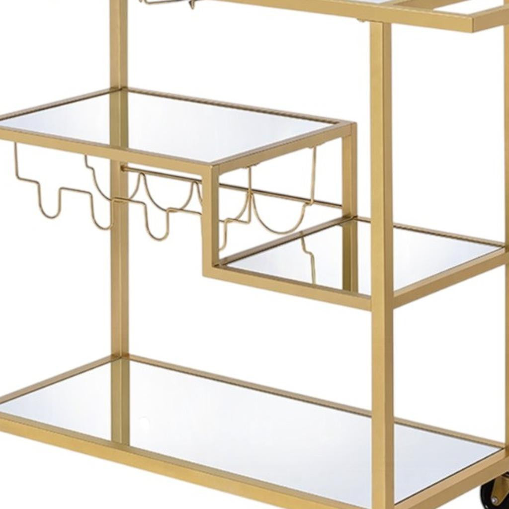 40" Clear and Gold Glass and Iron Rolling Prep Table-Kitchen Carts-Islands-DECOROLALA
