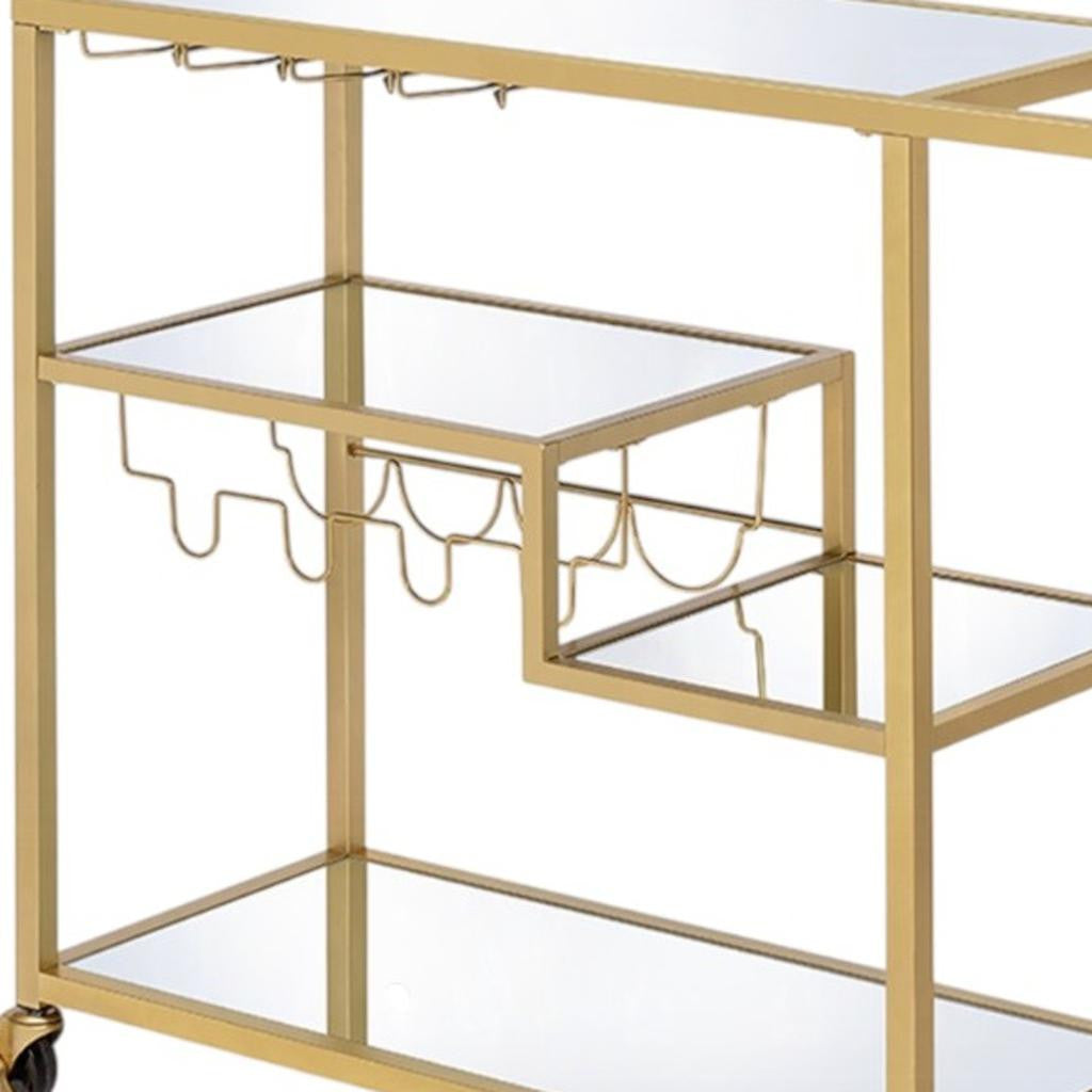 40" Clear and Gold Glass and Iron Rolling Prep Table-Kitchen Carts-Islands-DECOROLALA