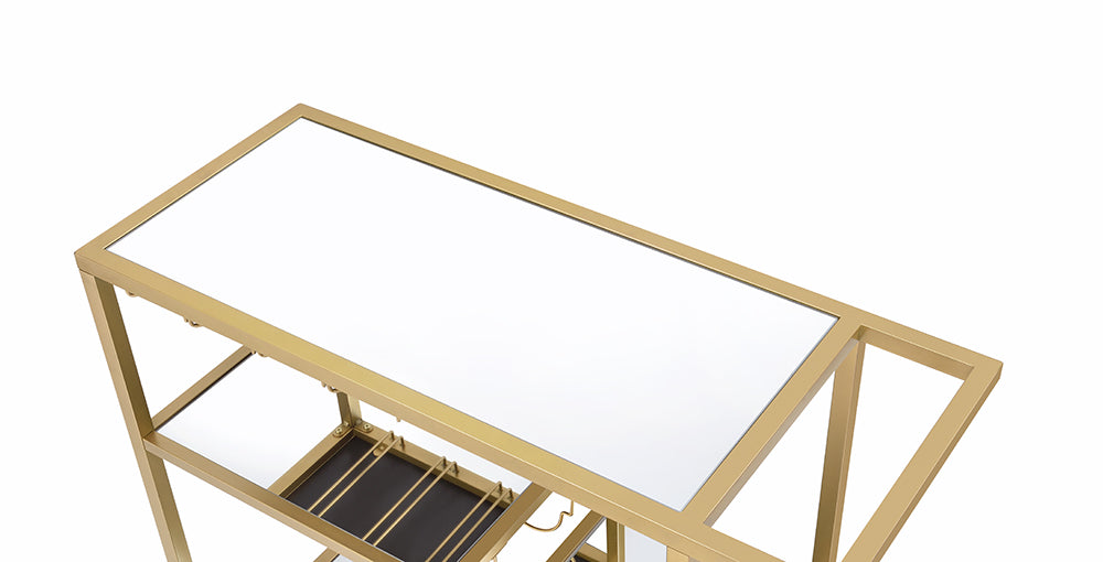 40" Clear and Gold Glass and Iron Rolling Prep Table-Kitchen Carts-Islands-DECOROLALA