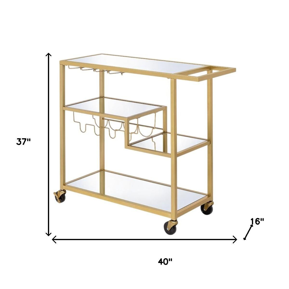 40" Clear and Gold Glass and Iron Rolling Prep Table-Kitchen Carts-Islands-DECOROLALA