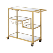 40" Clear and Gold Glass and Iron Rolling Prep Table-Kitchen Carts-Islands-DECOROLALA