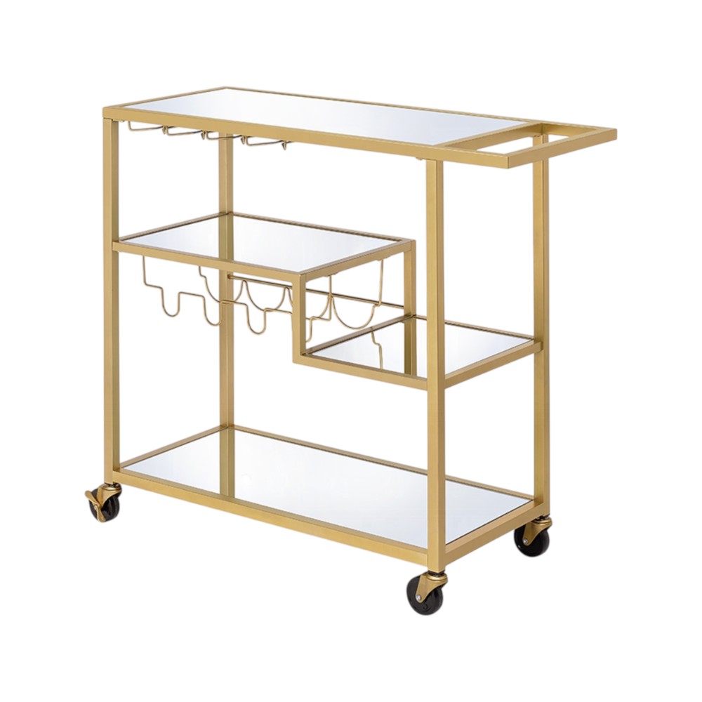 40" Clear and Gold Glass and Iron Rolling Prep Table-Kitchen Carts-Islands-DECOROLALA